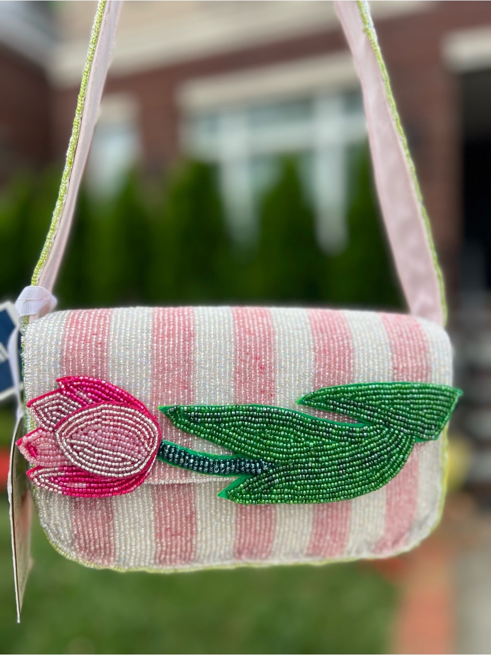TJMAXX MARSHALLS VIRAL Pink Tulip Stripe Beaded Bag Summer Purse Collectible - Picture 15 of 17